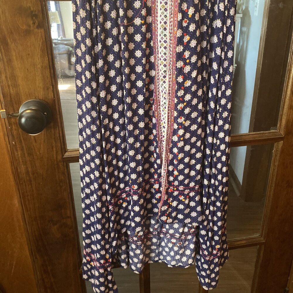 Sundance Women's Aztec Print Rayon Embroidered Sleeveless Midi Dress Blue Large - Picture 3 of 7